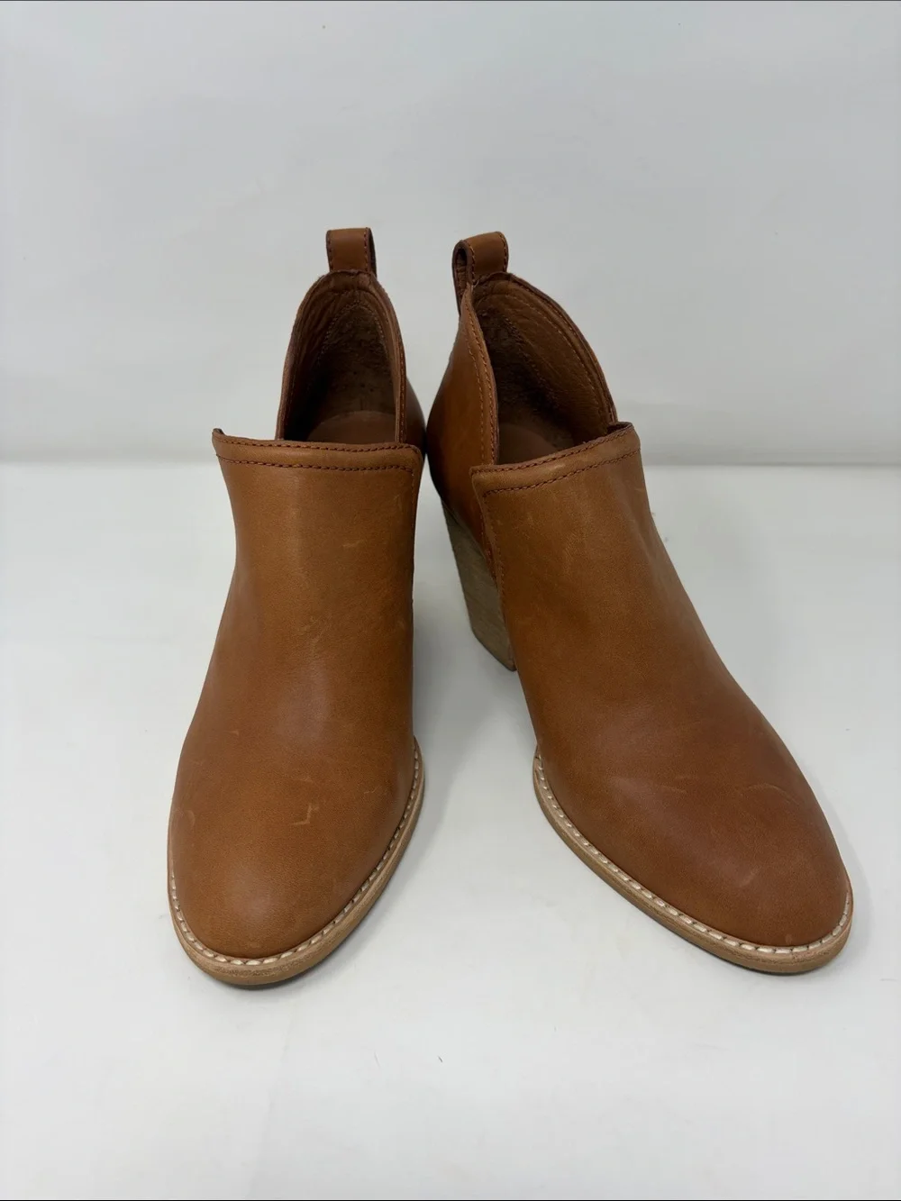Jeffrey Campbell Brown Leather Slip-On Booties with Stacked Heel Size 8.5